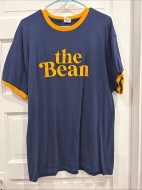 Navy Blue & Yellow 'the Bean' Graphic Ringer Tee